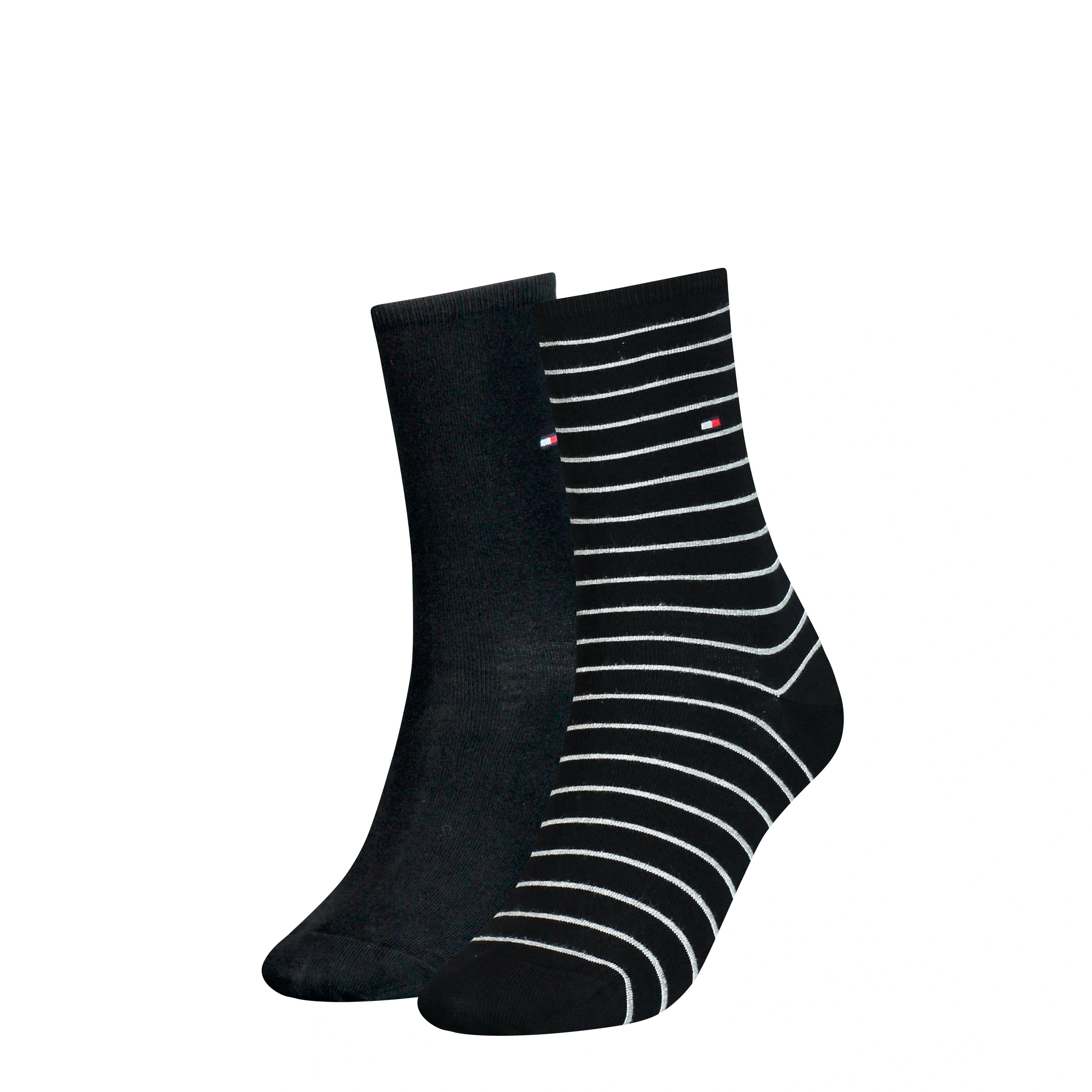 Cozy Tommy Hilfiger Striped Crew Socks 2-Pack Black Style